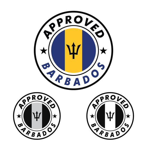 Vector Stamp of Approved логотип з прапором Барбадосу в круглій формі в центрі - Вектор, зображення