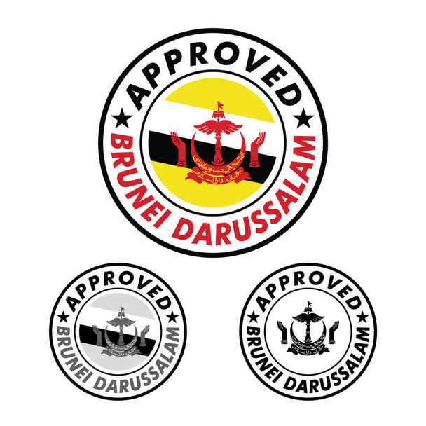 Vector Stamp of Approved логотип з Brunei Darussalam Flag в круглій формі в центрі - Вектор, зображення