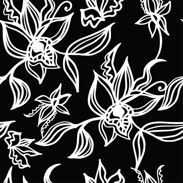 Vector seamless orchid tropical floral pattern from leaf. Natural summer background - Vector, Image