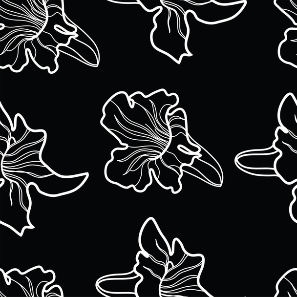 Vector seamless black and white floral pattern from leaf. Natural summer background - Vektör, Görsel