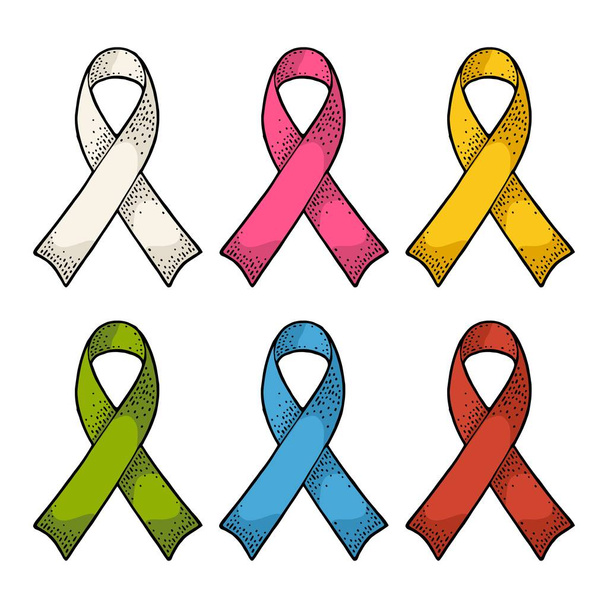Set color ribbons aids awareness isolated on white background. - Vector, Image