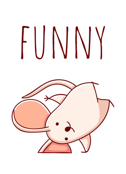 Lindo ratón de dibujos animados kawaii divertida mano plana dibujado aislado sobre fondo blanco
 - Vector, Imagen