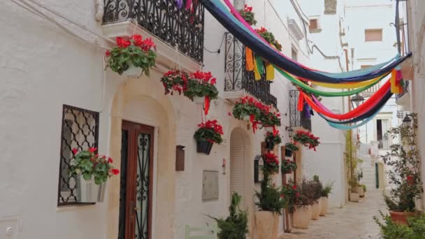 Walking charming white streets of Locorotondo in Puglia, Italy - Footage, Video