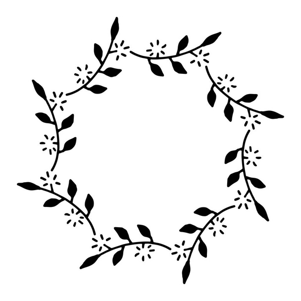 vector illustration of floral frame. Rustic. Hand drawn simple line. Black stroke. Isolated on white background. Elegant and noble. Best for wedding design. Invitation. Copy space - Vektör, Görsel