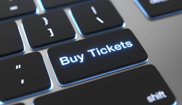 Comprar Tickets texto escrito no botão do teclado.Conceito de bilhetes online
. - Foto, Imagem