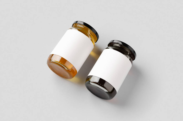 Honey jars mockup with blank label. Two different colors. - Φωτογραφία, εικόνα