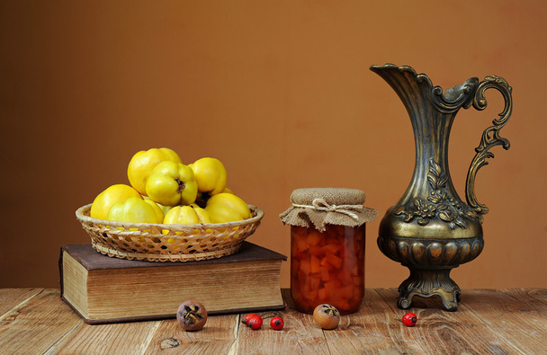 Fresh quince jam and books - Photo, Image