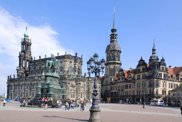 DRESDEN GERMANY - MAY 25: The Hofkirche stands as one of Dresden's foremost landmarks on May 25, 2010 in Dresden.The church was destroyed in the firebombing of Dresden during World War II. - Photo, Image