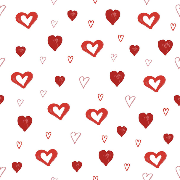 Valentine's day cute seamless pattern with hand drawn watercolor hearts. White background. design for holiday greeting card and invitation, birthday, wedding, Happy Valentine s day - Vektor, Bild