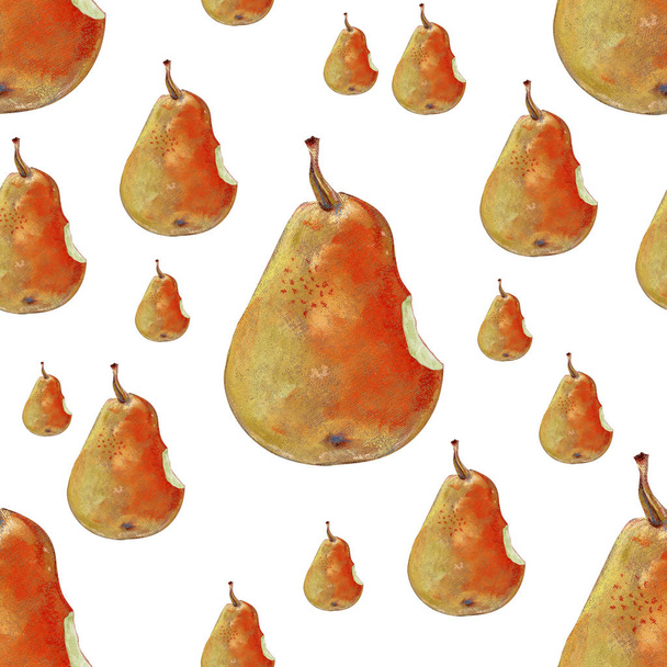 Seamless background of painted delicious pears on a white background - Foto, Imagem