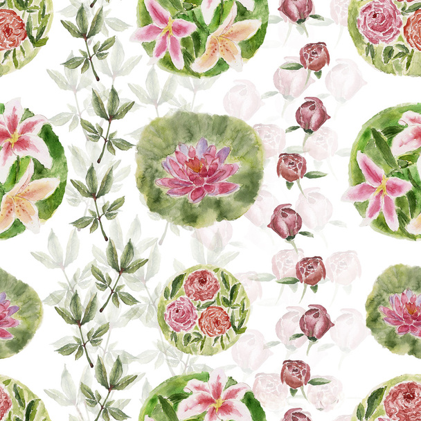 Seamless pattern with watercolor flowers - Fotoğraf, Görsel