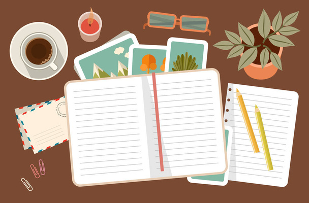 Workplace with a personal diary. Personal planning and organization. Vector flat illustration - ベクター画像