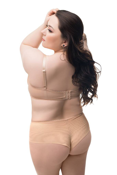 Plus size female in casual beige lingerie - Photo, image