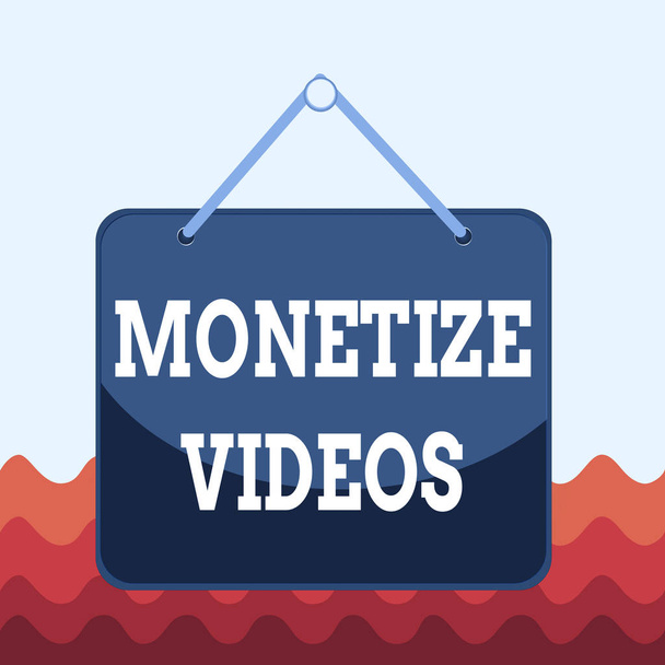Conceptual hand writing showing Monetize Videos. Business photo showcasing process of earning money from your uploaded YouTube videos Memo reminder empty board attached background rectangle. - Fotó, kép