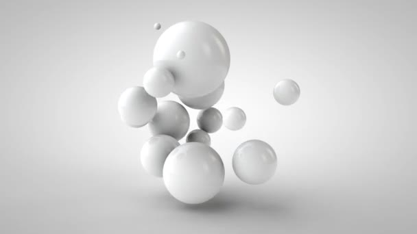 Animacja 3D wielu białych sfer. Kule pulsują na białym tle na białej powierzchni.. - Materiał filmowy, wideo