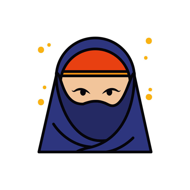 Muslim woman line and fill style icon vector design - Vector, Image