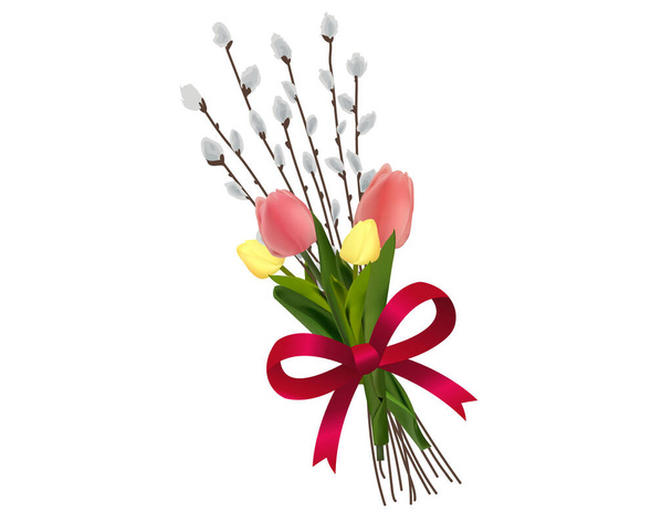 Illustration des Frühlings Elegantes Design mit Blumen, Muschi-Weide - Vektor, Bild