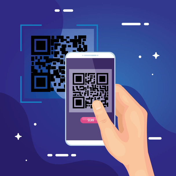 hand using smartphone with scan code qr - Vector, Image