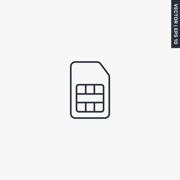 Sim kártya, lineáris stílus jel a mobil koncepció és a web design. Szimbólum, logó illusztráció. Pixel tökéletes vektor grafika - Vektor, kép