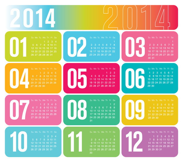 2014 ετήσιο ημερολόγιο - Διάνυσμα, εικόνα