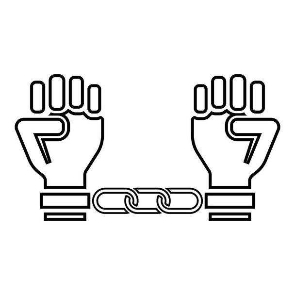 Handcuffed hands Chained human arms Prisoner concept Manacles on man Detention idea Fetters confine Shackles on person icon outline black color vector illustration flat style simple image - Vector, Image