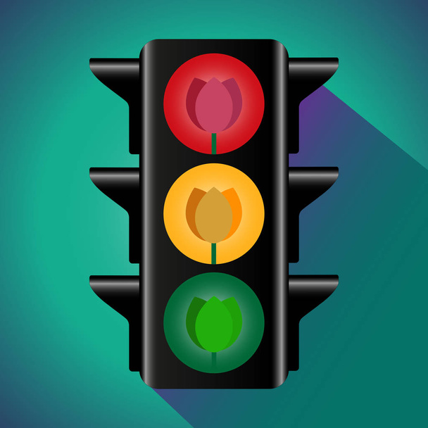 This is a traffic light with tulips for International Women's Day on an emerald background. - Vector, Image
