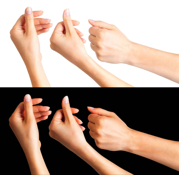 Set van vrouw handen met iets met twee vingers - Foto, afbeelding