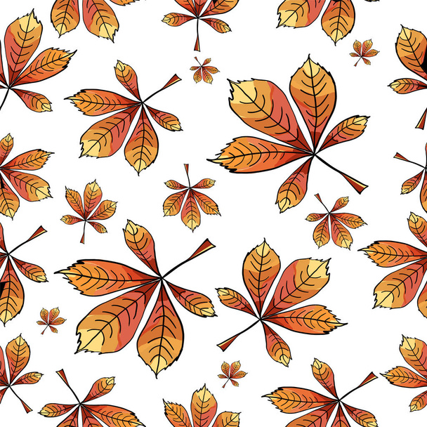 Seamless pattern with chestnut leaves on an isolated background. Windy colored leaves. - ベクター画像