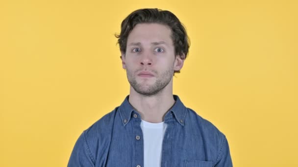 No Gesture by Young Man, Finger Sign on Yellow Background - Footage, Video