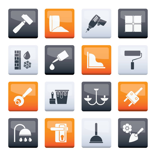 Construction and building equipment Icons over color background - vector icon set 1 - Вектор, зображення