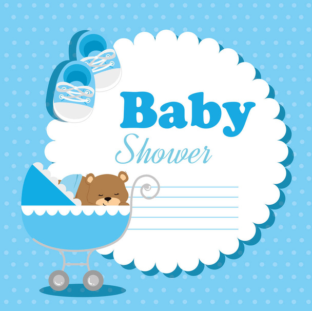 baby shower card with teddy bear and icons - Vector, Imagen