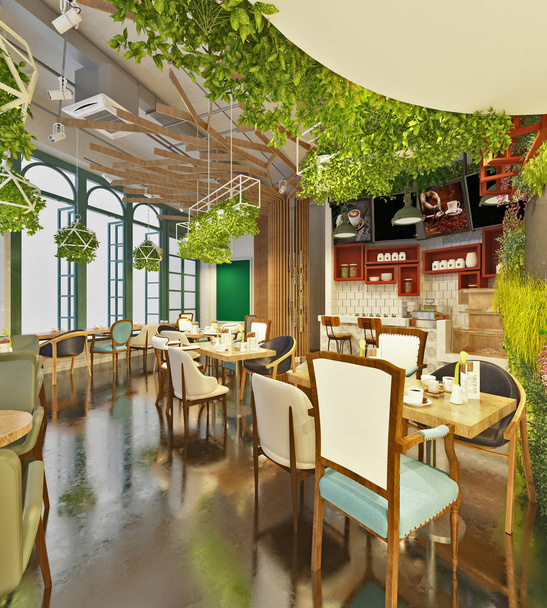 3D-Darstellung des Interieurs des Cafés Restaurant - Foto, Bild