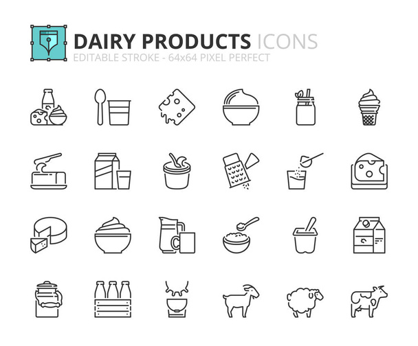 Outline icons about food and drink.  Dairy products. Editable stroke 64x64 pixel perfect. - Vector, Image