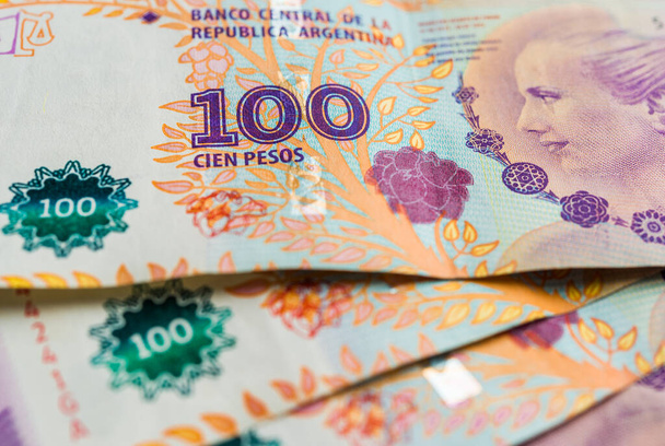Close up of Argentine money, 100 pesos bills. - Photo, Image