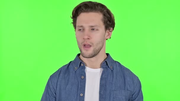 Portrait of Sick Young Man Coughing on Green Chroma Key - Footage, Video