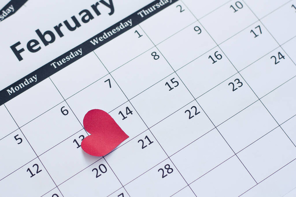 Calendar Valentines day and red hearts paper - 写真・画像