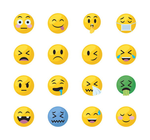 Emojis enfrenta design de vetor de ícone de estilo plano
 - Vetor, Imagem
