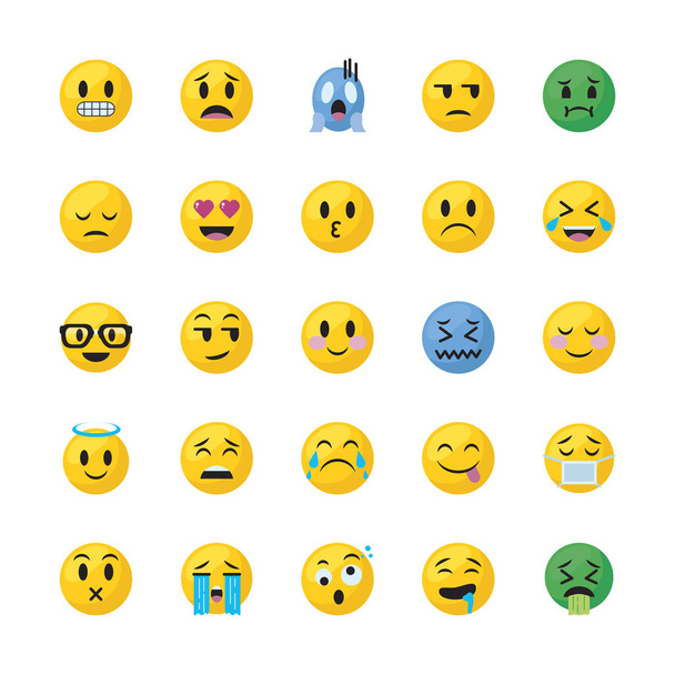 Emojis faces flat style icon set vector design - Vektor, Bild