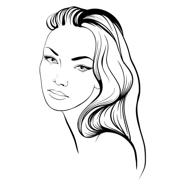 Beautiful woman with long hair sketch - Vector, Image