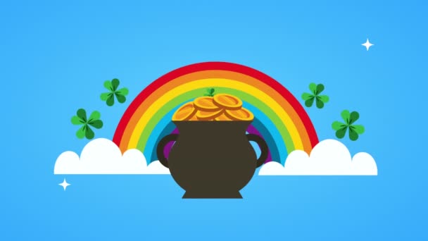 st patricks day animated card with rainbow and cauldron - Materiał filmowy, wideo