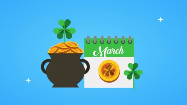 st patricks day animated card with calendar and coins - 映像、動画