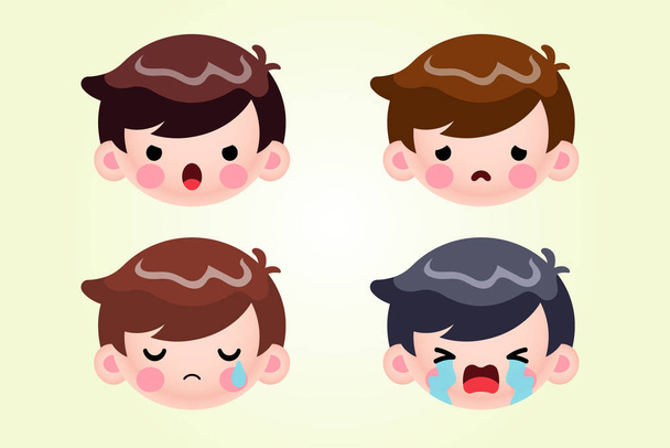 Illustration vector graphic of Cartoon Cute Little Boy Head Avatar Face Negative Emotions Set Stock Vector Perfect for mascot, children book illustrations, wallpaper, kid's brochure, puzzle, game illustration, game assets, animation, emoticon, etc. - Vector, Image