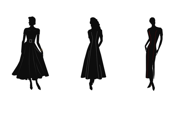 Ladies in gowns silhouette - Vektor, Bild