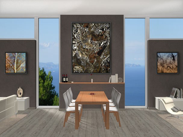 Dining room with windows and photos - Foto, immagini