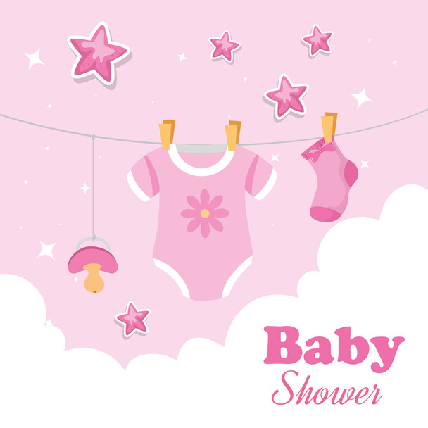 baby shower card with decoration hanging - Vector, Image