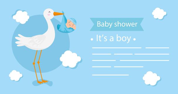 baby shower card with stork and decoration - Vector, Imagen