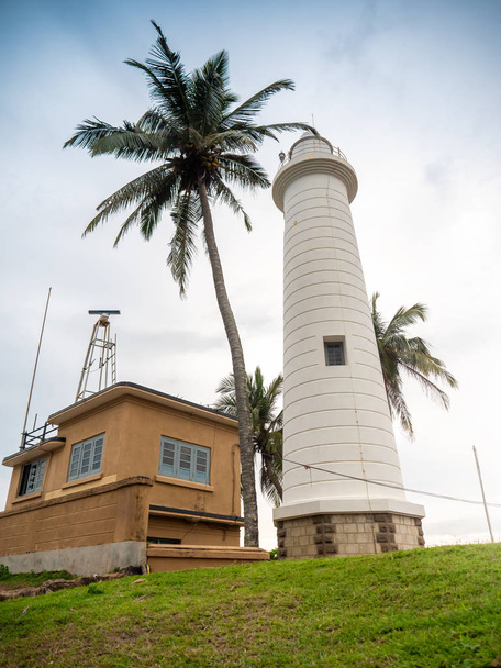 Beautiful photo of old lighthouse and high palm tree on the island - 写真・画像