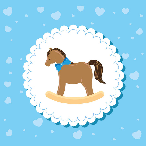 wooden horse toy in lace frame - Vector, afbeelding