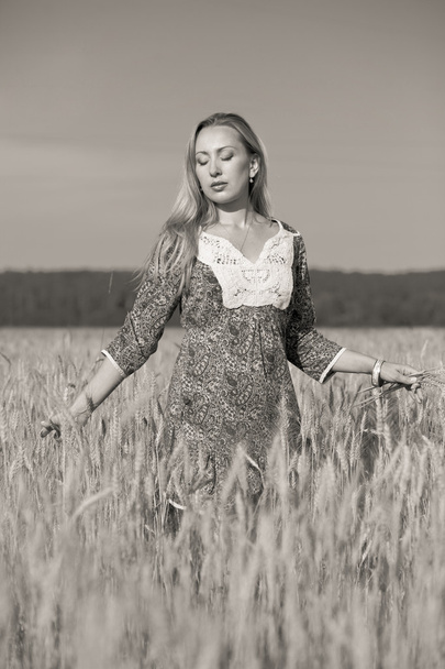 Beauty girl in the wheat field - Photo, Image