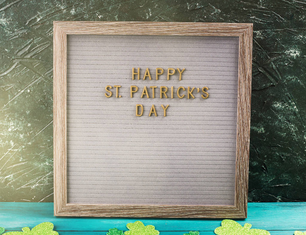 St Patrick Day greetings on letter board, shamrock - Photo, Image